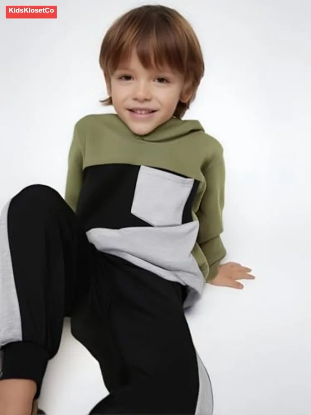 Boys 2-Piece Color Block Hoodie Sweatshirt and Jogger Pant Set, Cotton Blend,